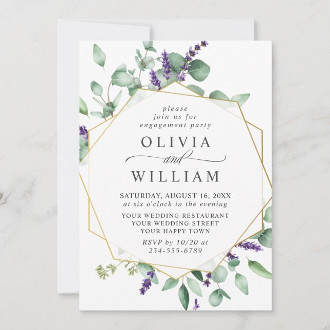 Invitation PARTI D'ENGAGEMENT Eucalyptus Lavender (Devant)