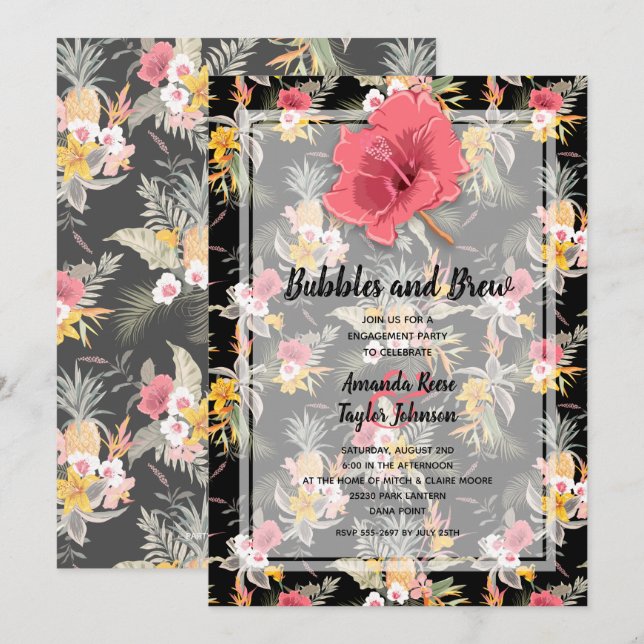Invitation Parti d'engagement floral ananas (Devant / Derrière)