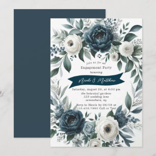 Invitation Parti d'engagement floral bleu et argent de la Mar