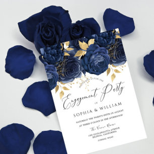 Invitation Parti d'engagement Floral de la Marine Indigo Blue