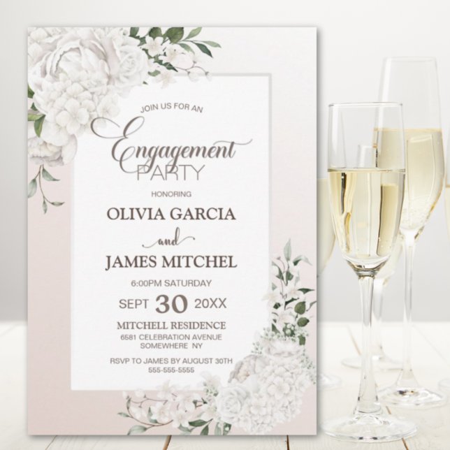 Invitation Parti d'engagement floral de Rustic White (Créateur téléchargé)