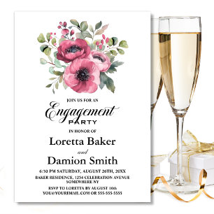 Invitation Parti d'engagement floral rose
