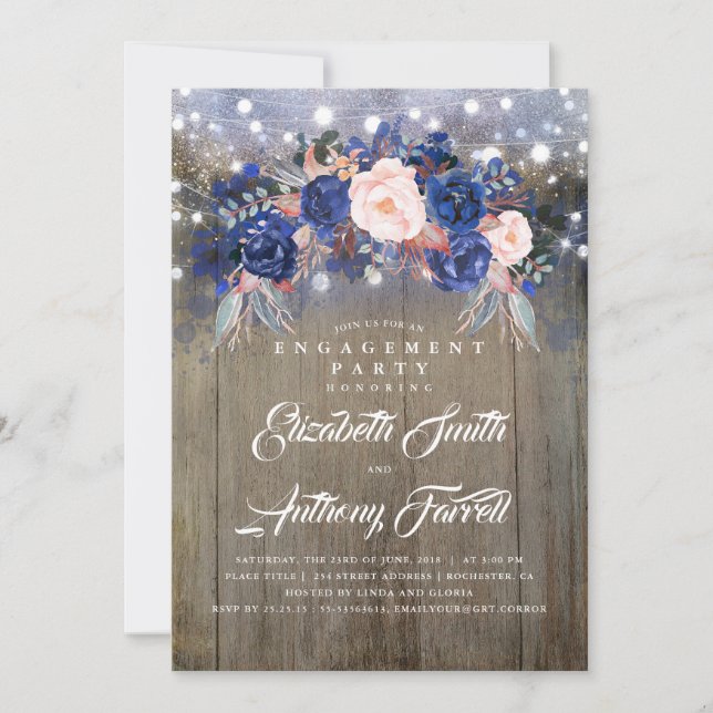 Invitation Parti d'engagement floral rustique de la Marine (Devant)
