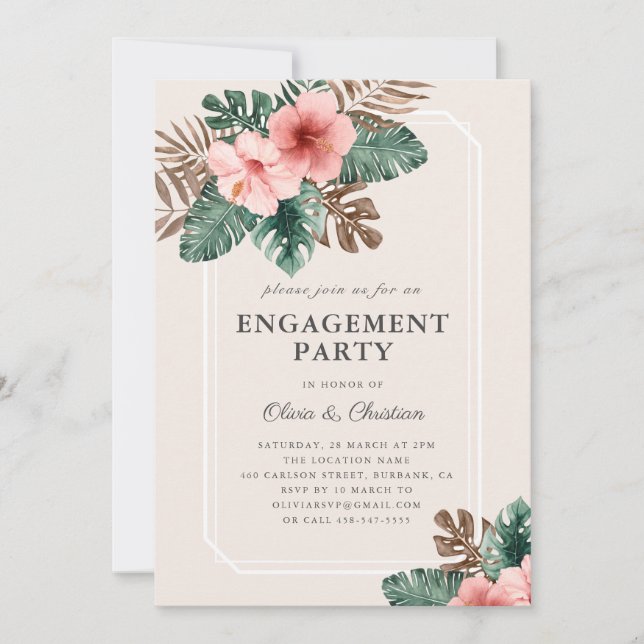 Invitation Parti d'engagement floral tropical moderne Boho (Devant)