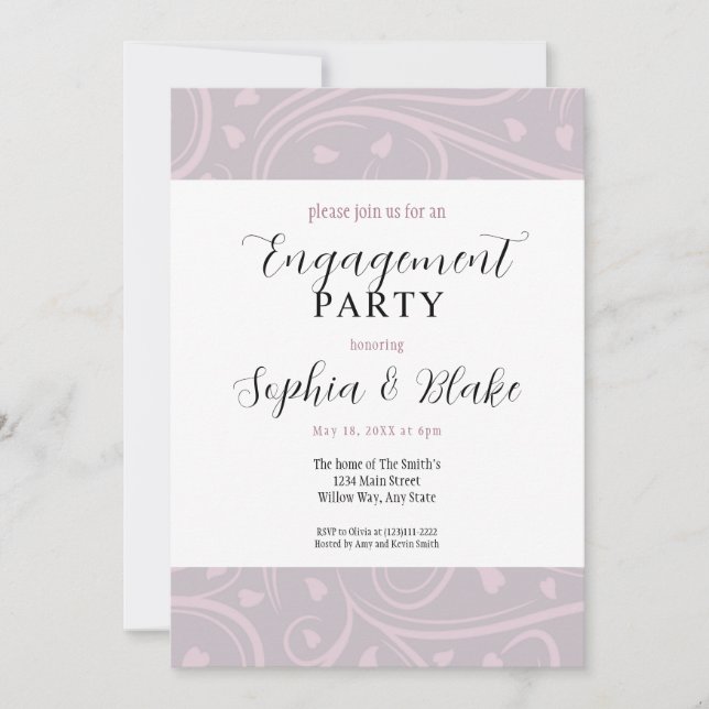 Invitation Parti d'engagement floral violet et blanc moderne (Devant)