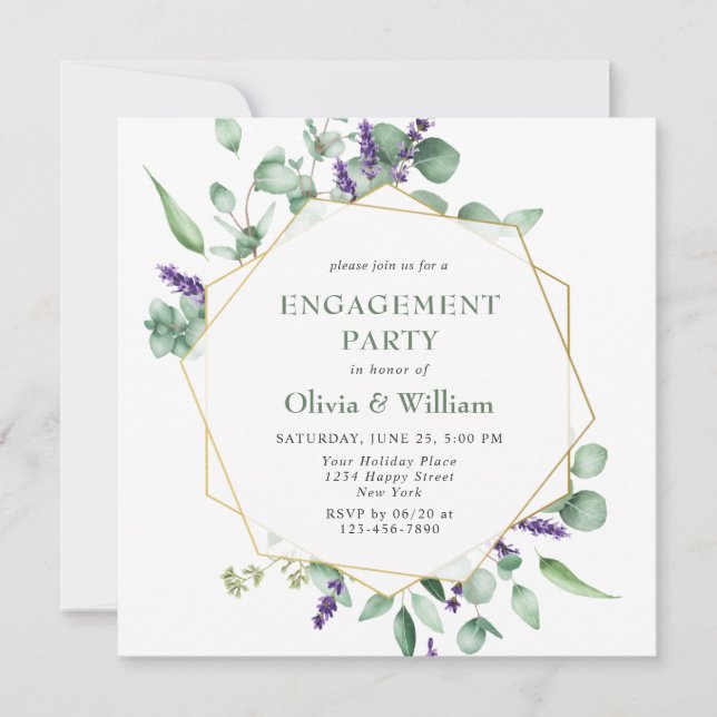 Invitation PARTI D'ENGAGEMENT Géométrique Eucalyptus Moderne (Devant)