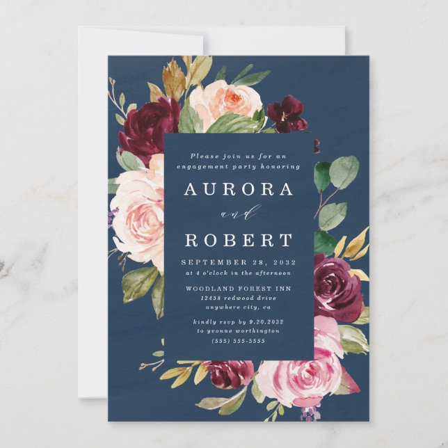 Invitation Parti d'engagement Gold Blush de la Marine Blue Bu (Devant)