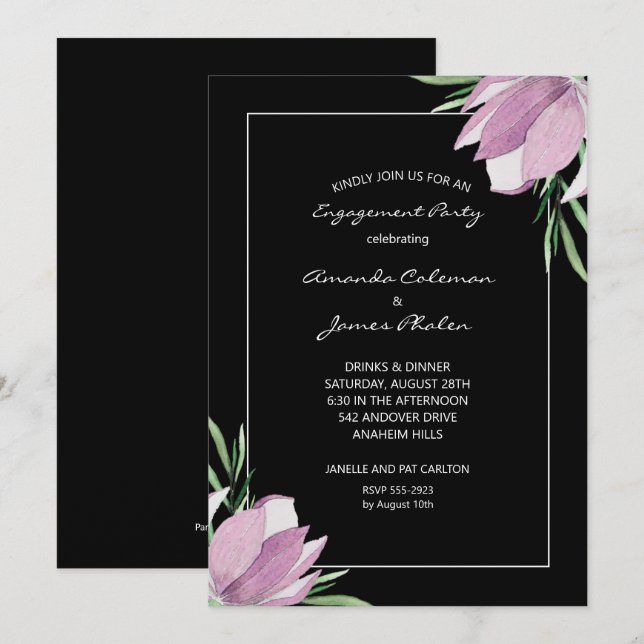 Invitation Parti d'engagement Magnolia Watercolor (Devant / Derrière)