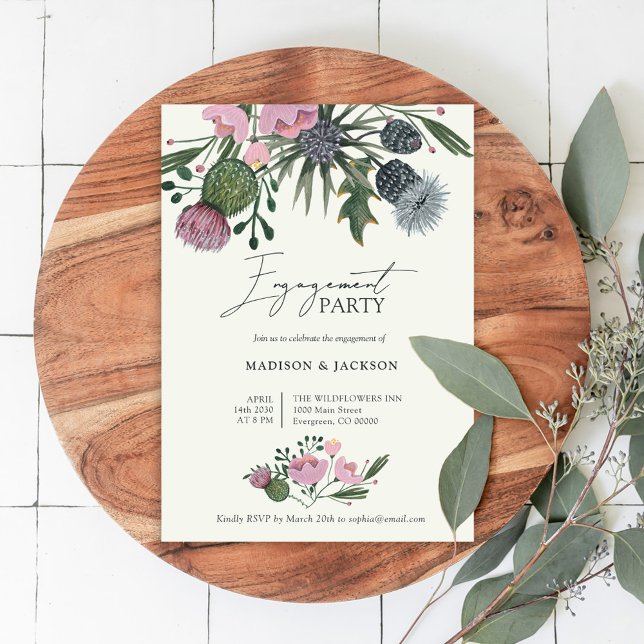 Invitation Parti d'engagement Mariage fleur sauvage rose rust (Créateur téléchargé)