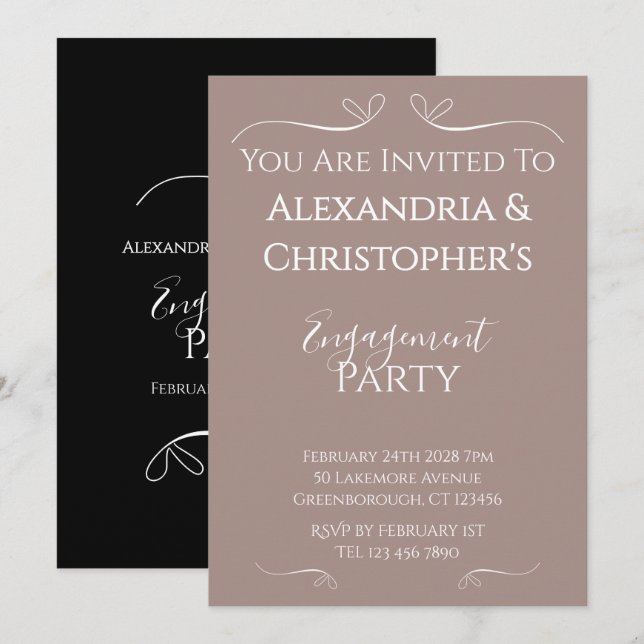 Invitation Parti d'engagement Mariage moderne chic (Devant / Derrière)
