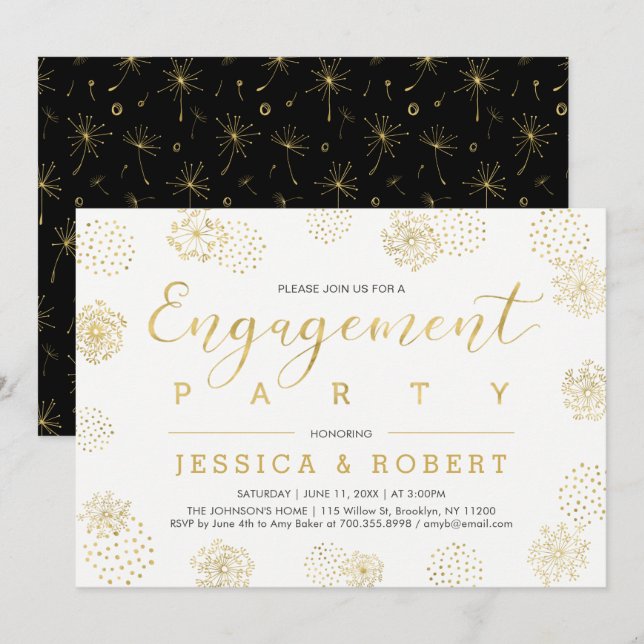 Invitation Parti d'engagement Mariage or simple et élégant (Devant / Derrière)