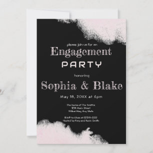 Invitation Parti d'engagement moderne Blush et Black Fun