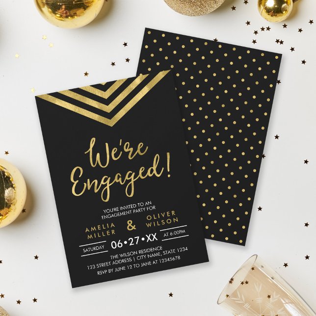Invitation Parti d'engagement moderne Faux Gold Chevron (Créateur téléchargé)