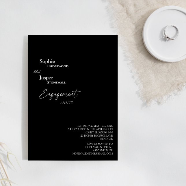 Invitation Parti d'engagement noir classique moderne (Créateur téléchargé)