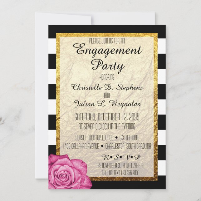 Invitation Parti d'engagement pour les huiles d'or de rose mo (Devant)