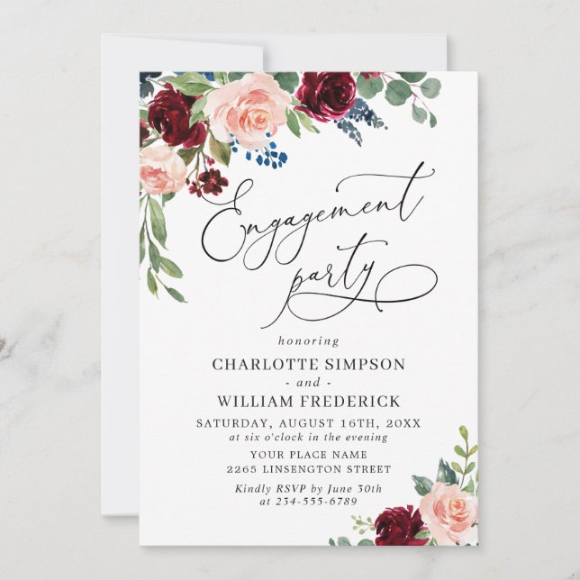 Invitation PARTI D'ENGAGEMENT Rose Eucalyptus de la marine de (Devant)