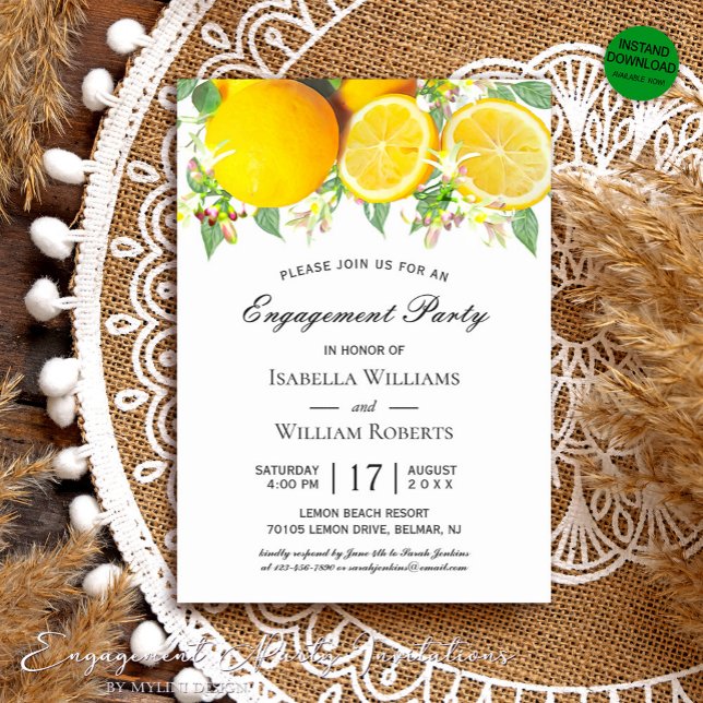 Invitation Parti d'engagement rustique Boho Lemon moderne (Créateur téléchargé)
