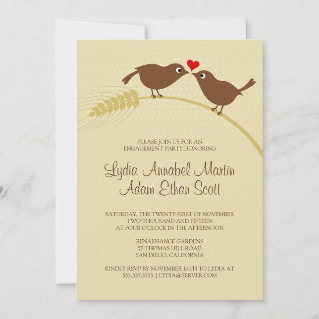 Invitation Parti d'engagement rustique Inséparable unique (Devant)