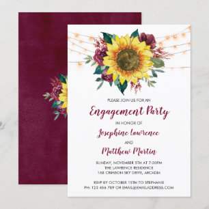 Invitation Parti d'engagement Tournesol Bourgogne Floral