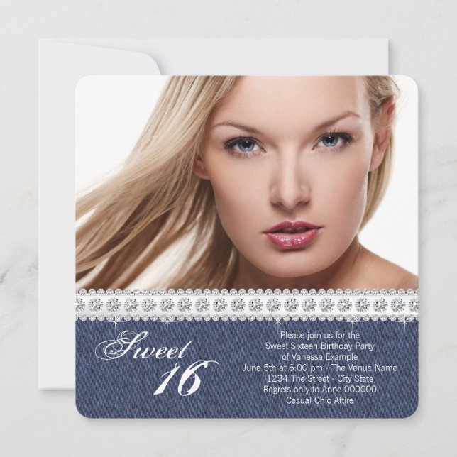 Invitation Parti Denim et Diamond Sweet sixteen (Devant)