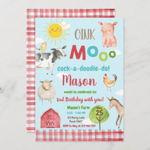 Invitation Parti des animaux rouges Barnyard