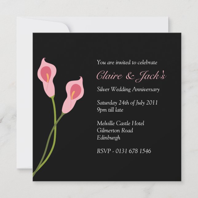 Invitation Parti des Anniversaires de Calla Lilies rose - noi (Devant)