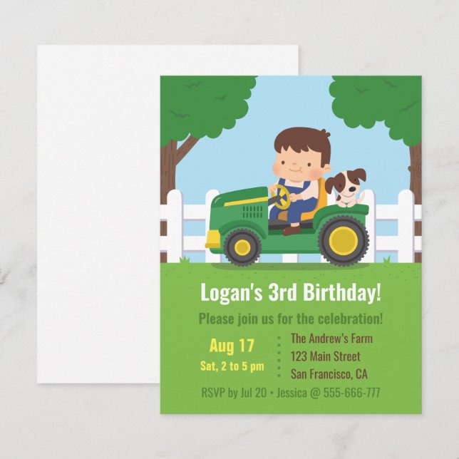 Invitation Parti des Anniversaires de enfants de la ferme des (Devant / Derrière)
