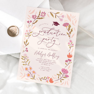 Invitation Parti des diplômés Fleur sauvage roses