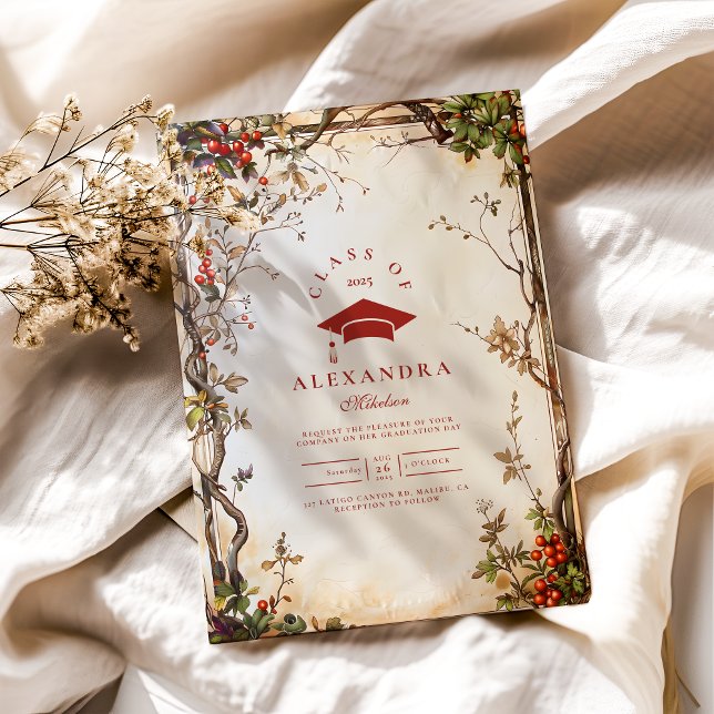 Invitation Parti des diplômés Fleur sauvage rustiques (Créateur téléchargé)