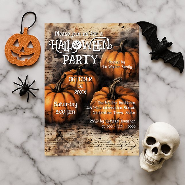 Invitation Parti d'Halloween Citrouille rustique (Créateur téléchargé)