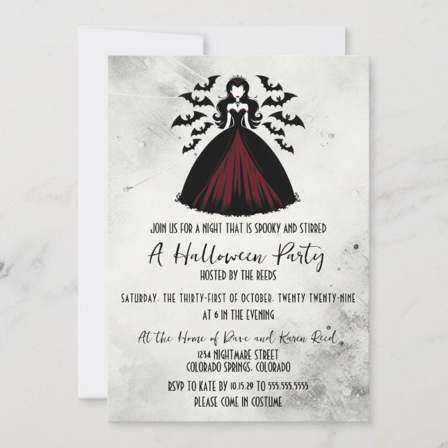 Invitation Parti d'Halloween de la reine Vampire (Devant)