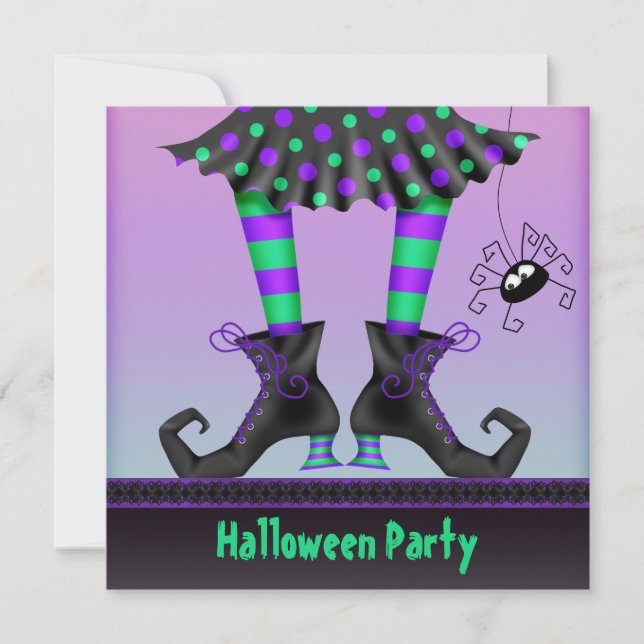Invitation Parti d'Halloween des Jambes de sorcières (Devant)