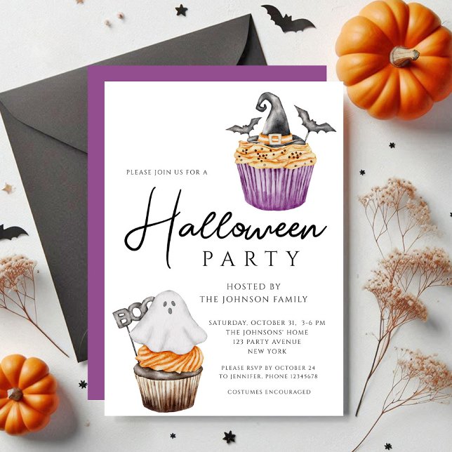 Invitation Parti d'Halloween des muffins Éffrayants mignons (Cute Spooky Muffins Halloween Party Invitation)