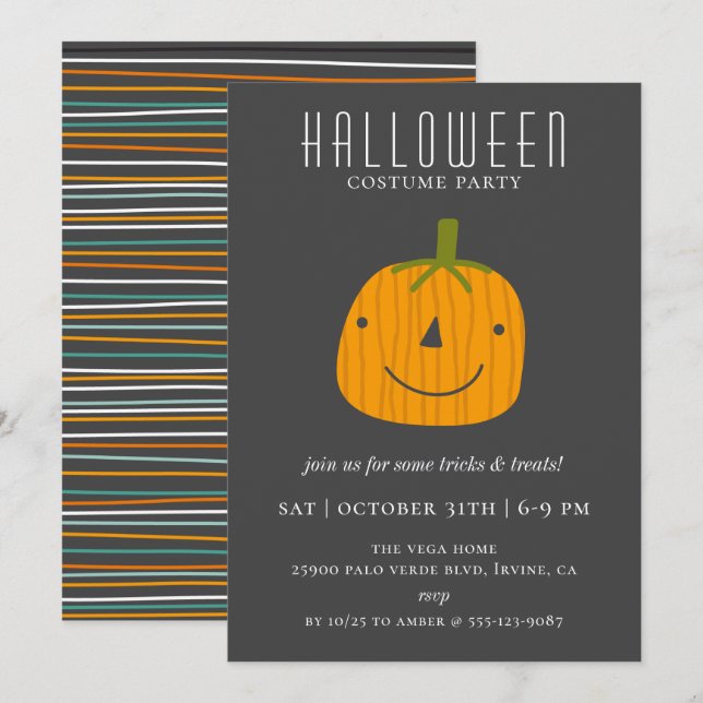 Invitation Parti d'Halloween du mou Jack O'lantern (Devant / Derrière)