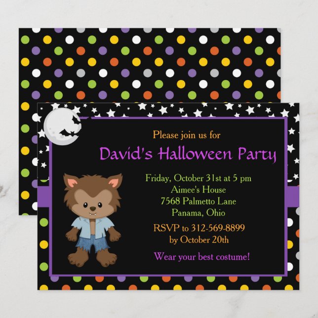 Invitation Parti d'Halloween du petit garçon Werewolf (Devant / Derrière)