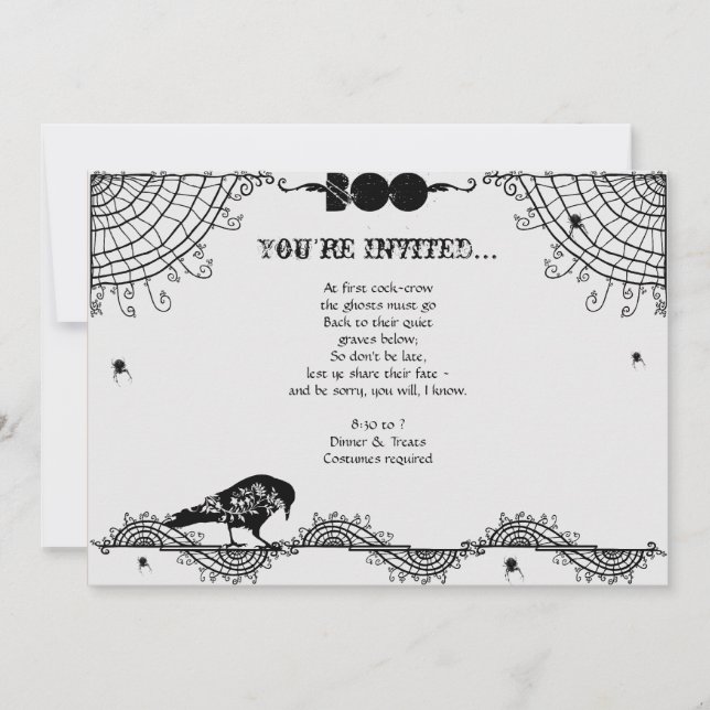 Invitation Parti d'Halloween gothique noir et blanc (Devant)