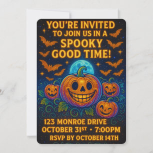 Invitation Parti d'Halloween Neon Glow Citrouille