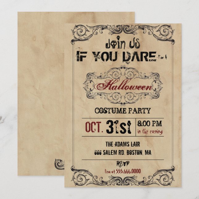 Invitation Parti d'Halloween victorien (Devant / Derrière)
