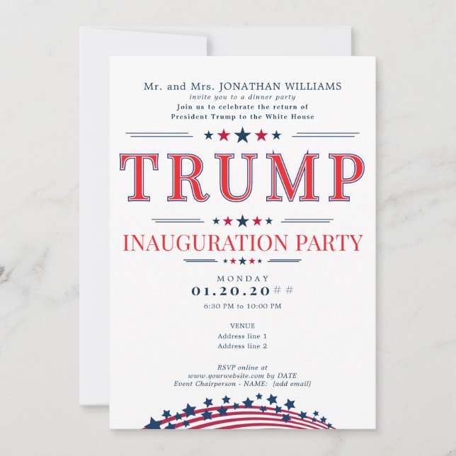 Invitation Parti d'investiture du président Donald Trump 2025 (Devant)