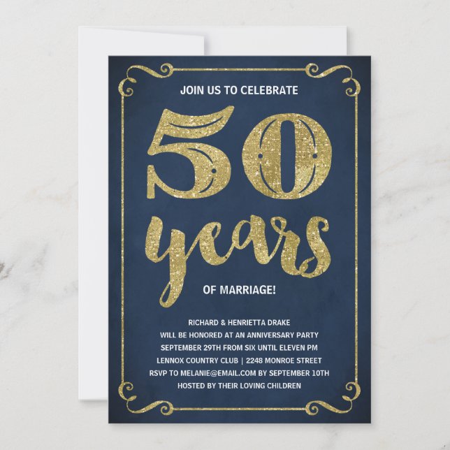 Invitation Parti du 50e anniversaire du Mariage d'or (Devant)