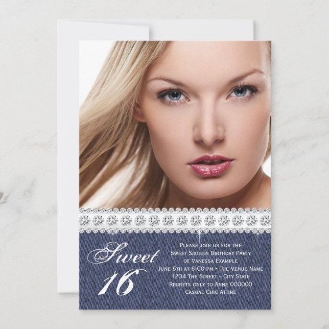 Invitation Parti du Denim bleu et du Sweet sixteen diamant (Devant)