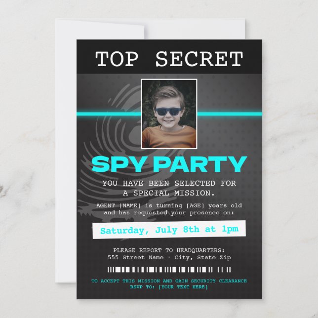 Invitation Parti espion agent secret (Devant)