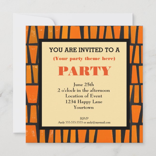 Invitation Parti Générique Tribal Motif Africain (Devant)