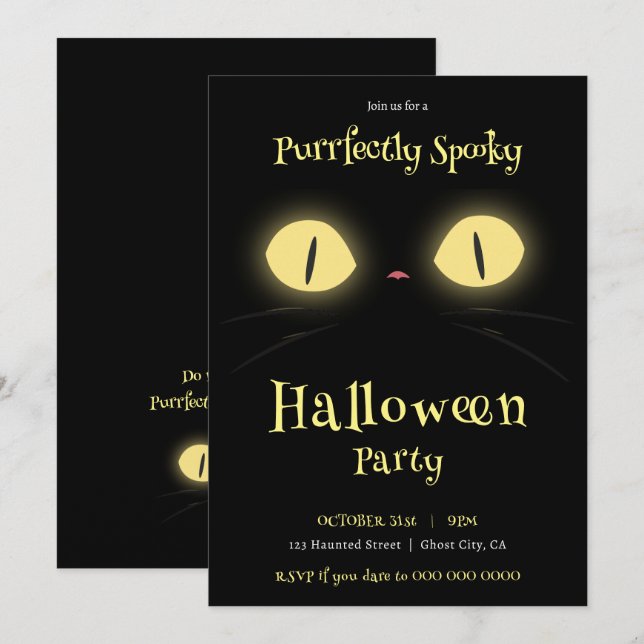 Invitation Parti Halloween Amoureux de les chats parfaitement (Devant / Derrière)