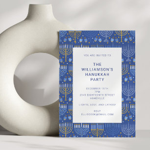 Invitation Parti Hanoukka moderne Blue Yellow Menorah