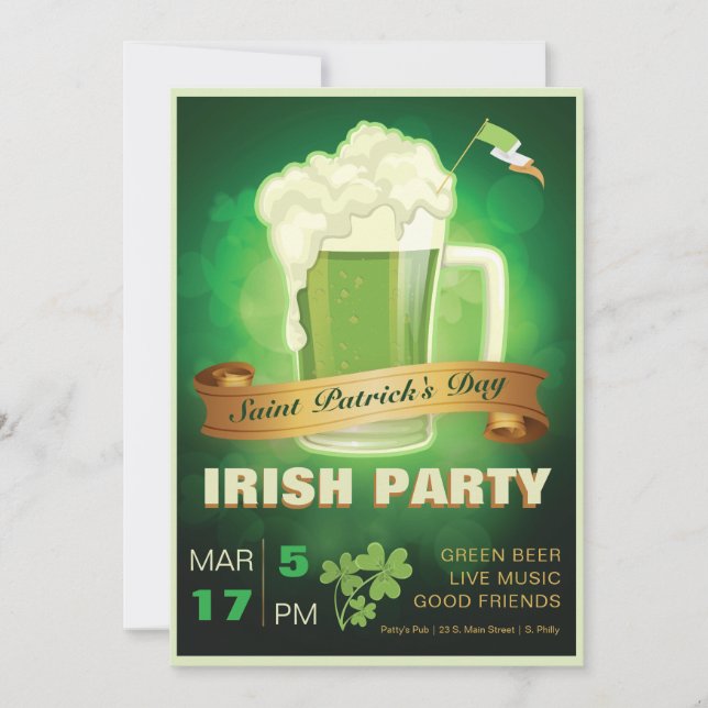 Invitation Parti irlandais de la Saint Patrick (Devant)