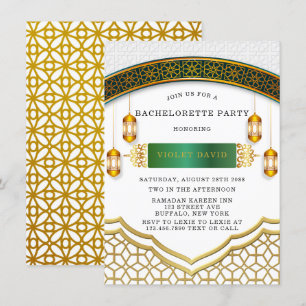 Invitation Parti islamique moderne blanc et or de Bacheloror