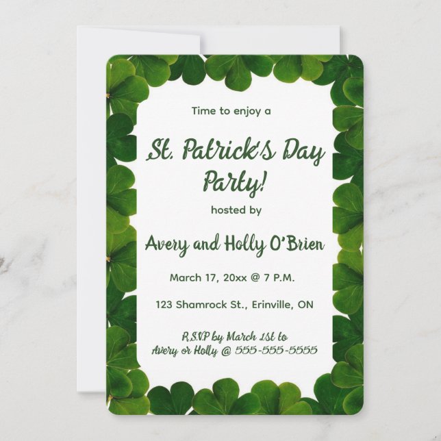 Invitation Parti Jour de la Saint Patrick Shamrock modifiable (Devant)