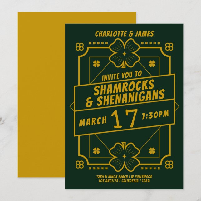 Invitation Parti Jour de la Saint Patrick Shamrock Shenanigan (Devant / Derrière)