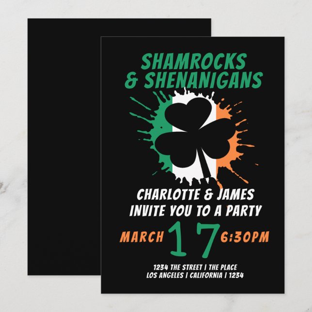 Invitation Parti Jour de la Saint Patrick Shamrock Shenanigan (Devant / Derrière)